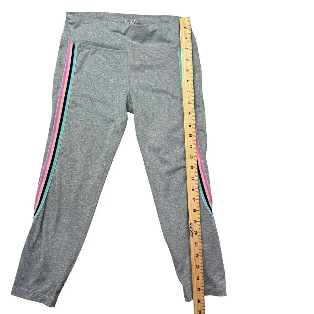 Athleta Girl Leggings Girls Extra Large 14 Gray Colorful Stretch Workout Striped